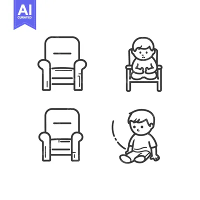 Aset desain premium: Line Drawings of a Boy Sitting in a Chair and on the Floor