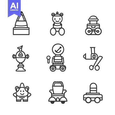 Popular premium asset: Line Drawings of Adorable Robots and Vehicles