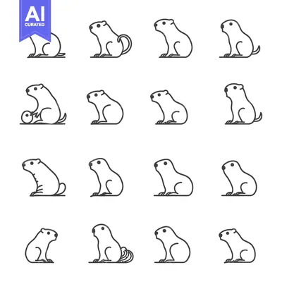 Line Drawings of a Sitting Groundhog in Different Positions