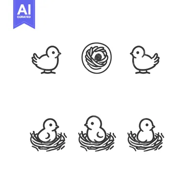 Aset premium populer: Line Drawings of Baby Birds in Nests and Out of Nests
