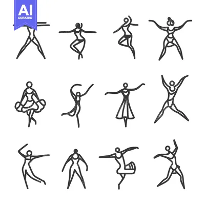 Aset desain premium: Line Drawings of Ballet Dancers in Various Poses