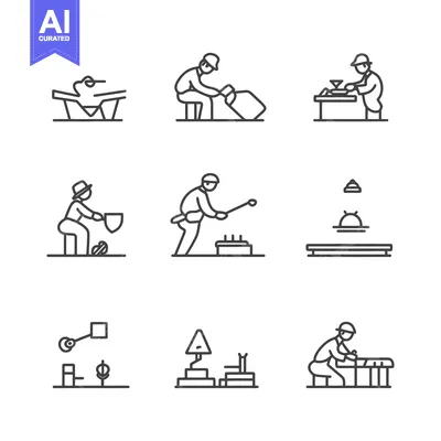 Popular premium asset: Line Drawings of Construction Workers and Equipment