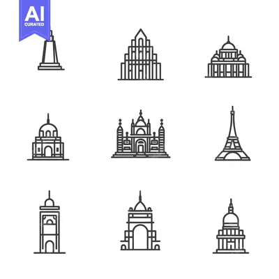 Line Drawings of Famous World Landmarks