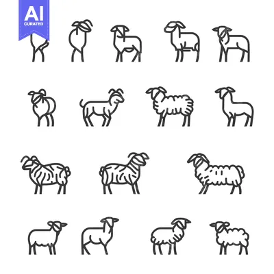 Premium design asset: Line Drawings of Goats and Sheep in Various Poses