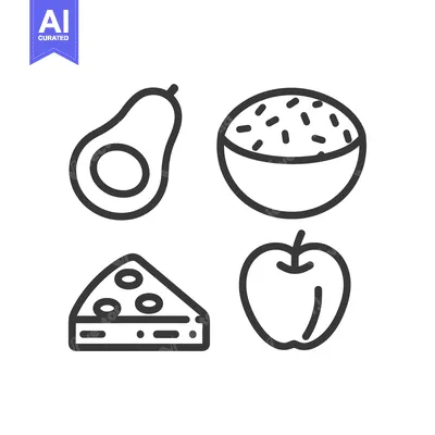 Popular premium asset: Line Drawings of Healthy Food Items: Avocado, Rice, Cheese, and Apple