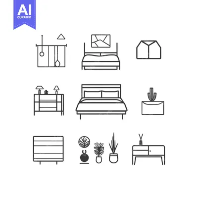 Aset premium populer: Line Drawings of Interior Design Elements for a Bedroom