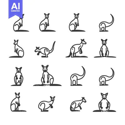 Aset premium populer: Line Drawings of Kangaroos in Various Poses