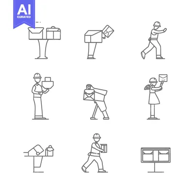 Aset premium populer: Line Drawings of Mail Carriers and Mailboxes