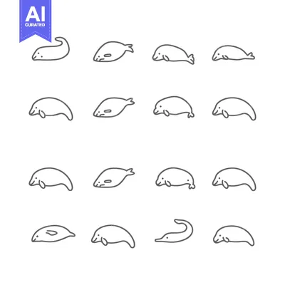 Aset premium populer: Line Drawings of Manatees in Various Positions
