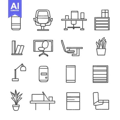 Aset premium populer: Line Drawings of Office Furniture and Accessories
