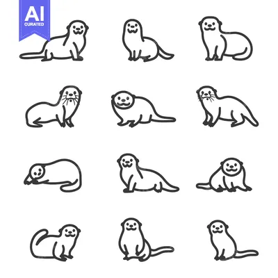 Popular premium asset: Line Drawings of Otters in Various Poses