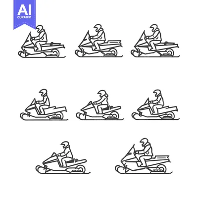 Aset desain premium: Line Drawings of People Riding Snowmobiles