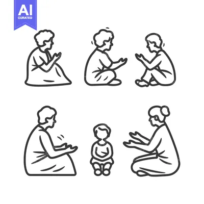 Line Drawings of People Sitting and Gesturing
