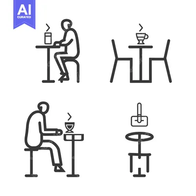 Premium design asset: Line Drawings of People Sitting at Tables with Drinks
