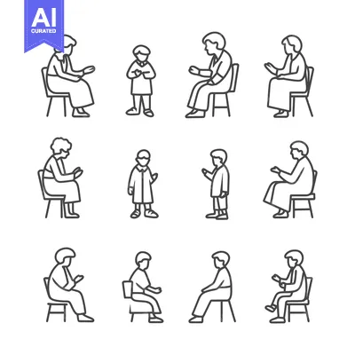 Premium design asset: Line Drawings of People Sitting in Chairs in Various Poses