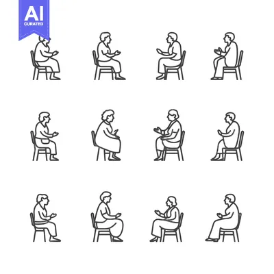 Premium design asset: Line Drawings of People Sitting in Chairs with Varied Poses