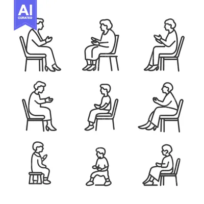 Aset desain premium: Line Drawings of People Sitting in Different Positions