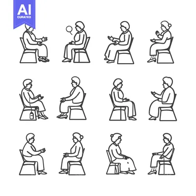 Premium design asset: Line Drawings of People Sitting on Chairs in Different Poses