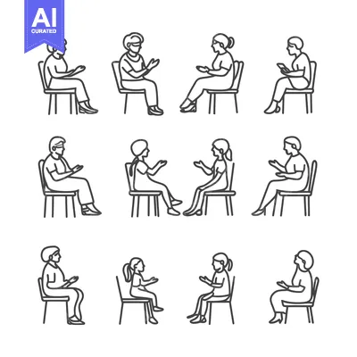 Popular premium asset: Line Drawings of People Sitting on Chairs in Various Poses