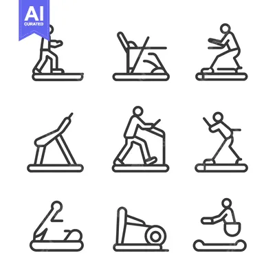 Aset desain premium: Line Drawings of People Using Gym Equipment