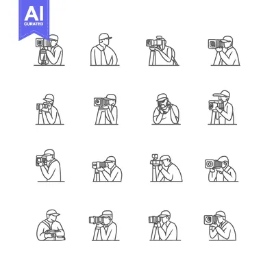 Aset premium populer: Line Drawings of Photographers with Various Cameras and Poses