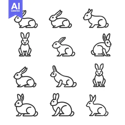 Aset desain premium: Line Drawings of Rabbits in Various Poses