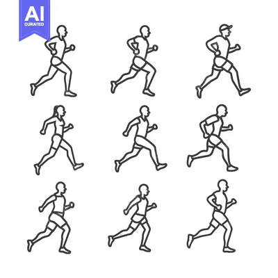 Aset premium populer: Line Drawings of Runners in Running Positions