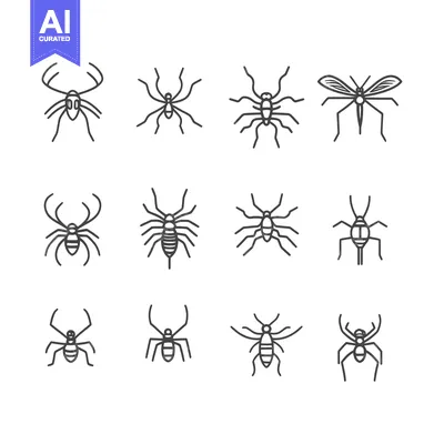 Line Drawings of Spiders and a Mosquito