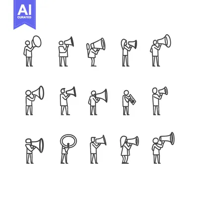 Line Drawings of Stick Figures Holding Megaphones