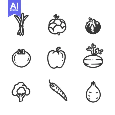 Line Drawings of Various Fresh Vegetables