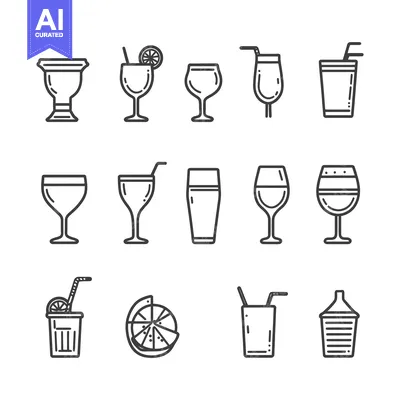 Aset desain premium: Line Drawings of Various Glasses and Cups