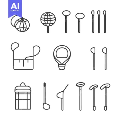 Aset premium populer: Line Drawings of Various Golfing Equipment and Accessories