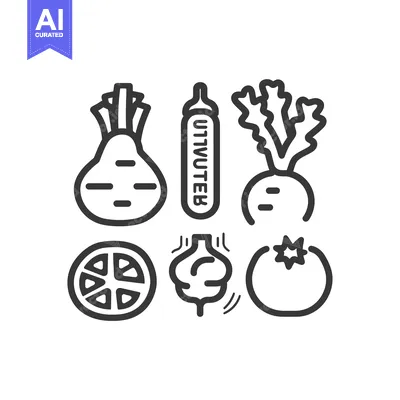 Popular premium asset: Line Drawings of Various Vegetables and Fruits