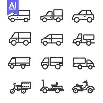 Popular premium asset: Line Drawings of Various Vehicles, Including Cars, Trucks, and Scooter