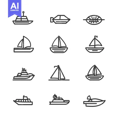 Aset desain premium: Line Drawings of Various Watercraft