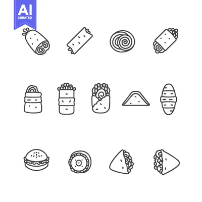 Aset premium populer: Line Drawings of Various Wrapped Food Items