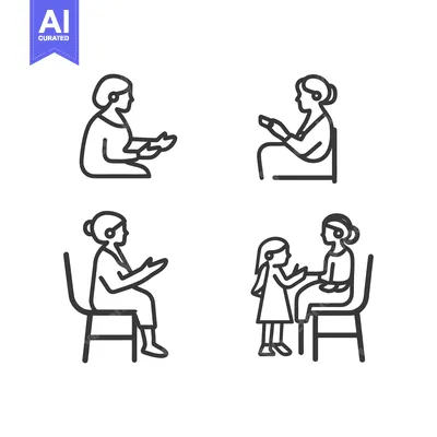 Premium design asset: Line Drawings of Women and Girls Sitting and Gesturing