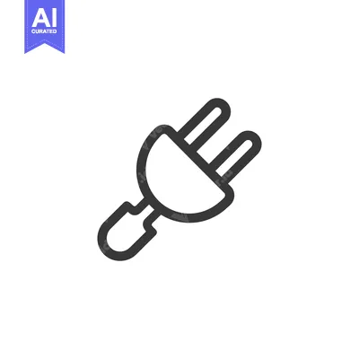 Aset desain premium: Minimalist Electrical Plug Icon: Clean Line Art on White Background