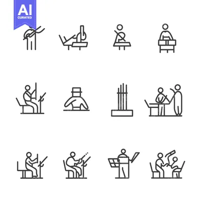 Aset desain premium: Line Icons Depicting Different Musicians Playing Various Instruments