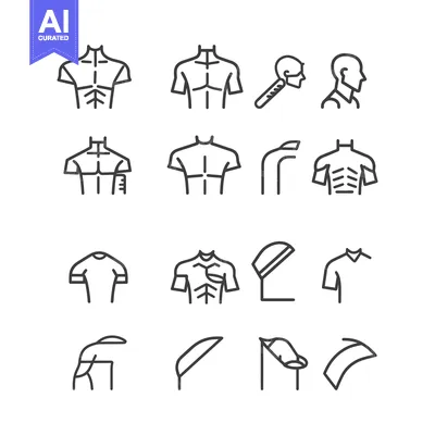 Aset desain premium: Line Icons Depicting Human Body Parts and Clothing Styles