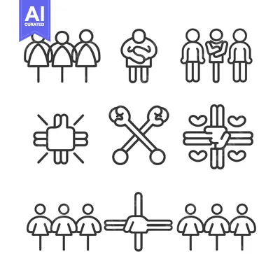 Aset desain premium: Line Icons Depicting Teamwork, Collaboration, and Unity