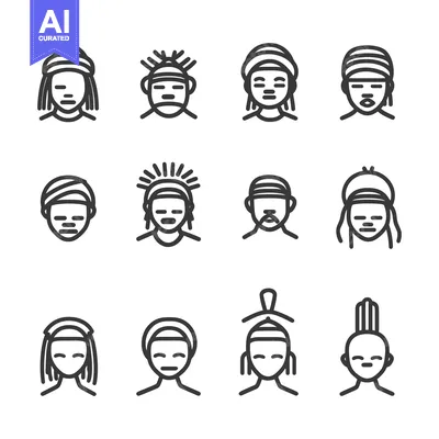 Aset desain premium: Line Icons Depicting Various Hairstyles and Headwear