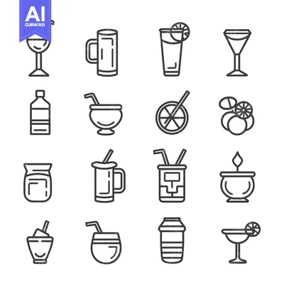 Line Icon Set of Various Beverages and Drinks