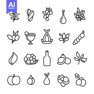 Premium design asset: Line Icons of Berries, Fruits, and Related Items