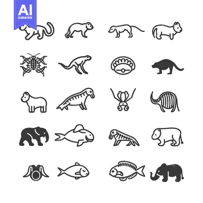 Aset desain premium: Line Icons of Different Animals and Insects