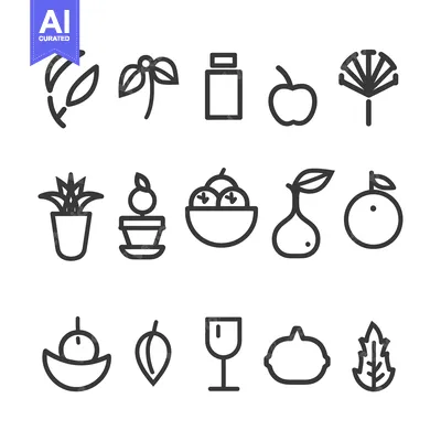 Aset premium populer: Line Icons of Different Fruits, Vegetables, and Plants