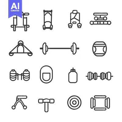 Aset premium populer: Line Icons of Different Gym Exercise Equipment