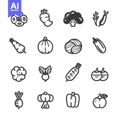 Aset desain premium: Line Icons of Different Types of Vegetables and Fruits