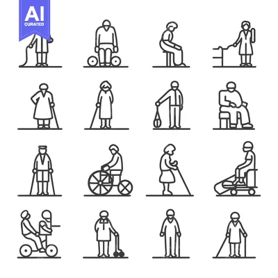 Premium design asset: Line Icons of Elderly People Using Mobility Aids