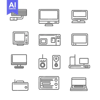 Aset desain premium: Line Icons of Electronic Devices Including TVs, Computers, and Radios